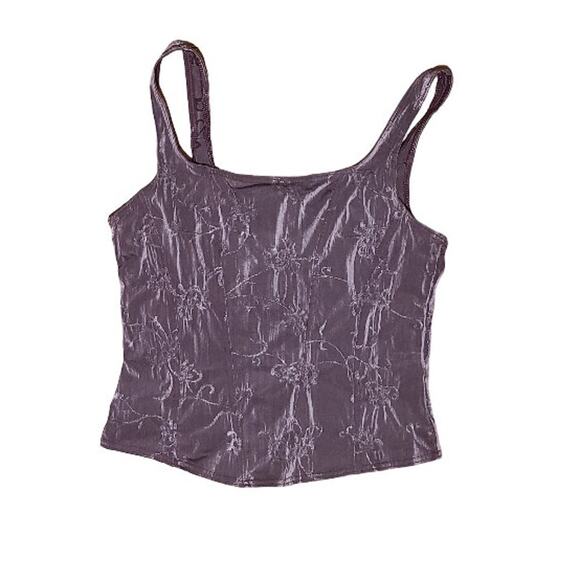 Purple Floral Metallic Shimmer Romantic Stretch Tank Top - Picture 1 of 3
